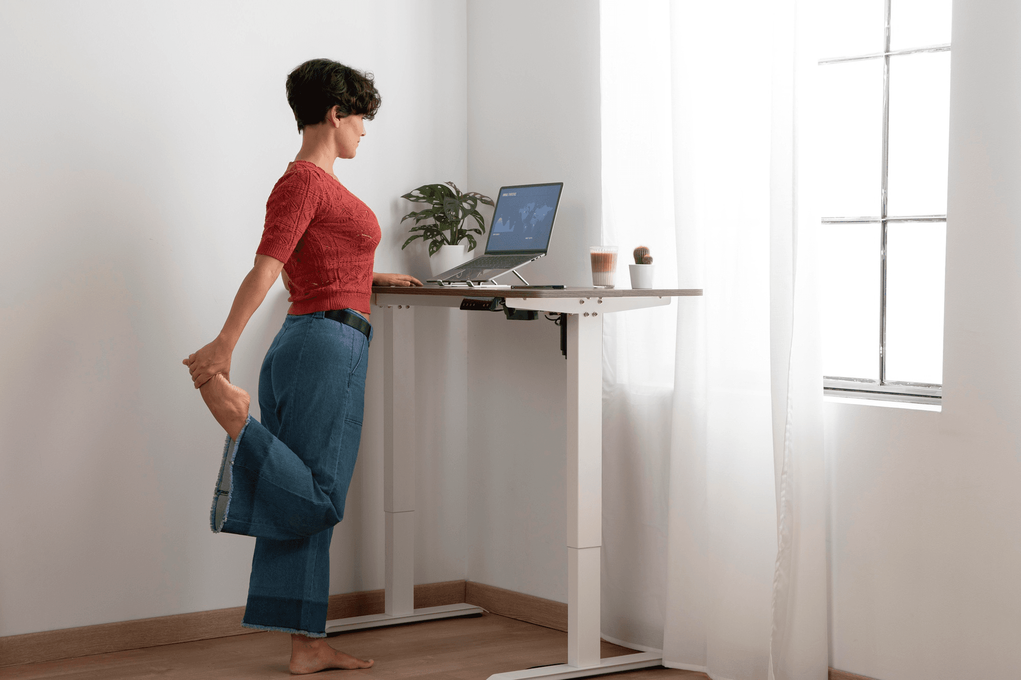 Standing desk is a great small home office idea.